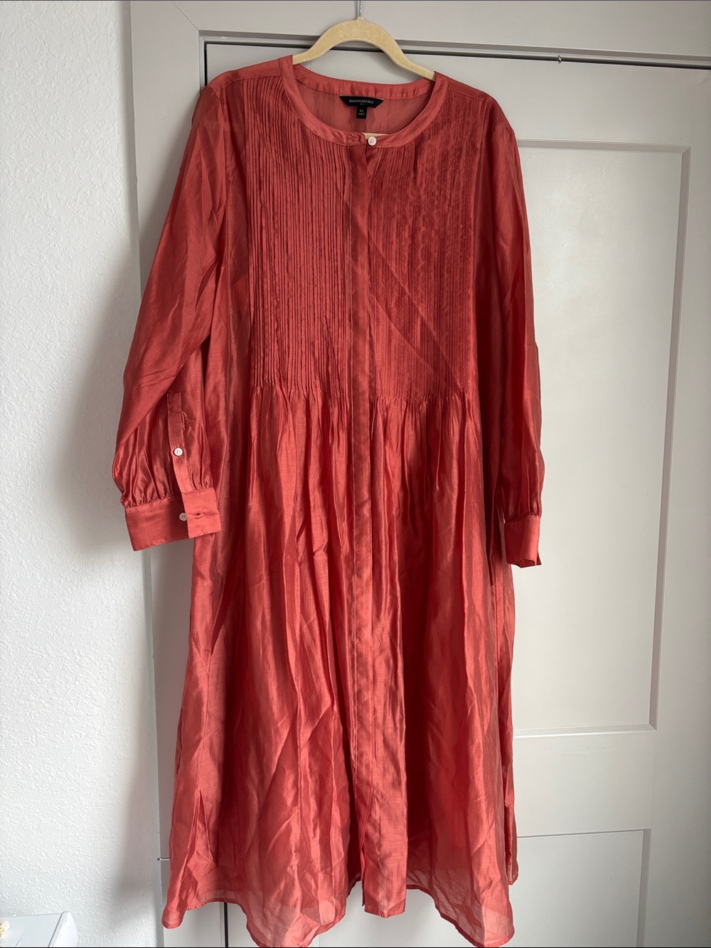 NWOT Women's Long-Sleeve Pintuck Midi Dress - Coral